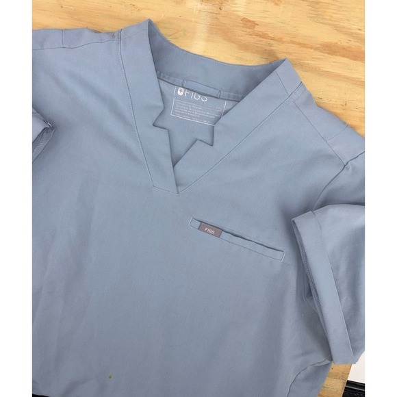 Figs Tops - FIGS Black Inala Slim Scrub Top Mandarin Collar 3 Pocket XXL 2XL Dusty Blue